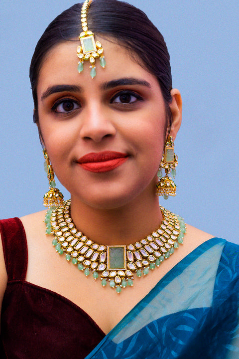 Designer Gold Plated Royal Kundan Necklace With Earrings (D860)