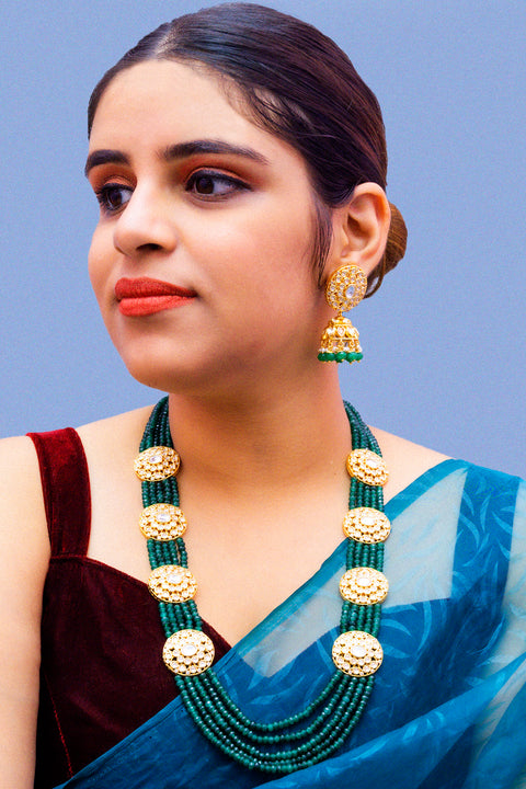 Designer Royal Kundan & Beads Long Necklace with Earrings (D876)