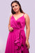 Magenta Color V-Neck Sleeveless Slit Ruffled Maxi Dress For Party Wear (D61)