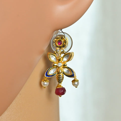 Designer Gold Plated Royal Kundan & Ruby Necklace with Earrings