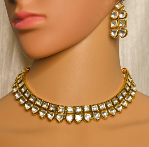 Designer Gold Plated Royal Kundan Necklace With Earrings (D726)