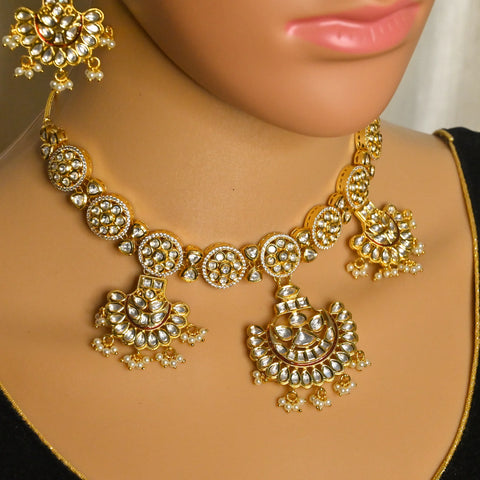 Designer Bridal Gold Plated Royal Kundan & Ruby Necklace With Earrings