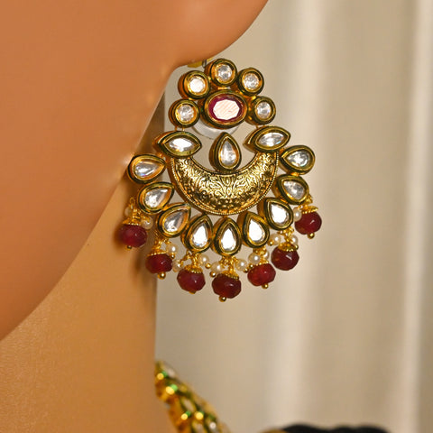 Designer Gold Plated Royal Kundan & Ruby Necklace with Earrings (D724)