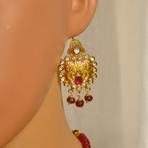 Designer Gold Plated Royal Kundan & Ruby Pendant Set (D733)