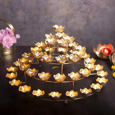 Eye Catching Rangoli Diya Tealight Stand Metal (Brass Polished) Gold (Design 149)