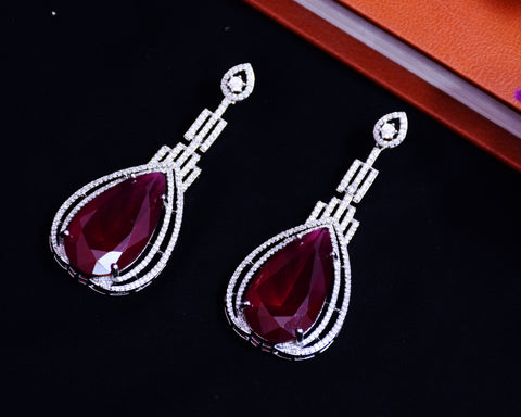 American Diamond Designer Earrings With Color Stone For Women