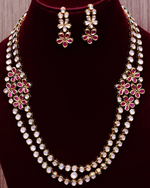 Designer Gold Plated Royal Kundan Long Necklace with Earrings (D740)