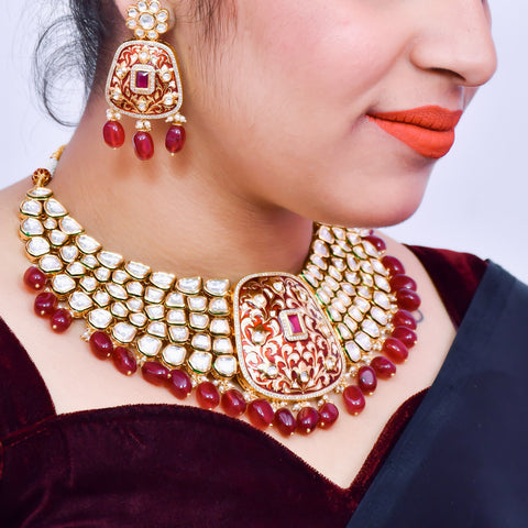 Designer Bridal Gold Plated Royal Kundan Necklace With Mang Tikka (D563)
