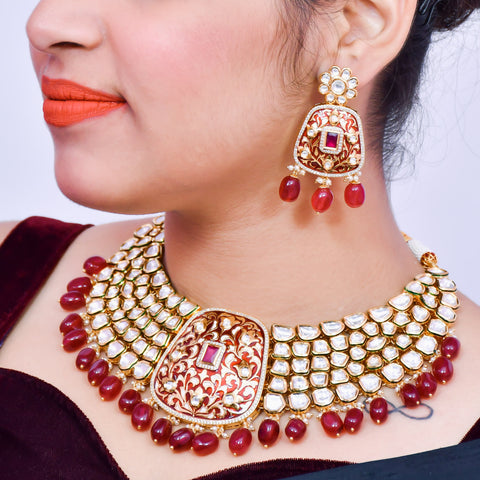 Designer Bridal Gold Plated Royal Kundan Necklace With Mang Tikka (D563)