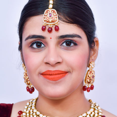 Designer Bridal Gold Plated Royal Kundan Necklace With Mang Tikka (D563)