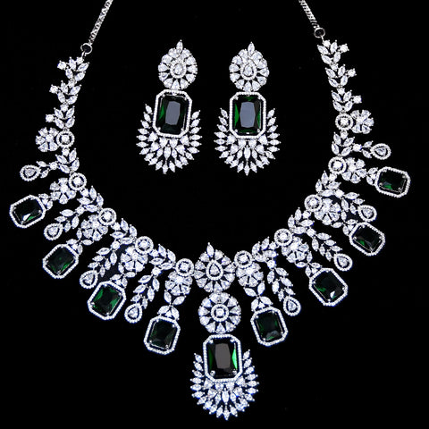 Designer Semi-Precious American Diamond & Ruby Necklace with Earrings (D470)