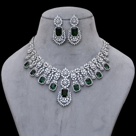 Designer Semi-Precious American Diamond & Ruby Necklace with Earrings (D470)