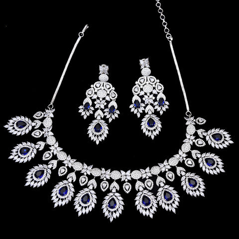 Designer Semi-Precious American Diamond & Ruby Necklace with Earrings (D471)
