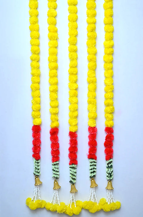 Super Value Pack - 5PCS artificial colorful marigold garlands (each strand is 5 feet long)