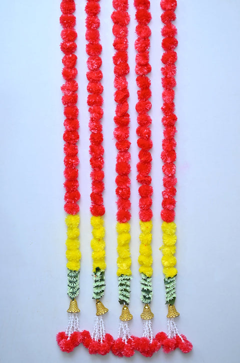 Super Value Pack - 5PCS artificial colorful marigold garlands (each strand is 5 feet long)