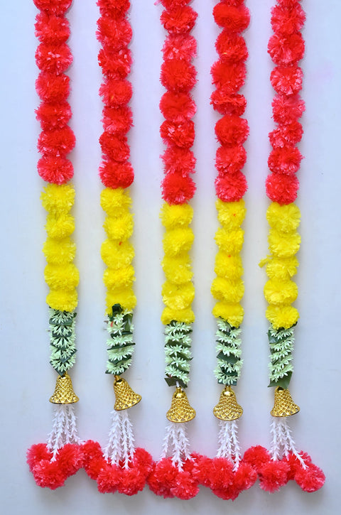 Super Value Pack - 5PCS artificial colorful marigold garlands (each strand is 5 feet long)