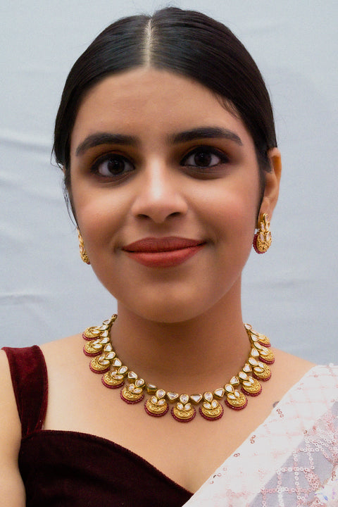 Designer Gold Plated Royal Kundan Necklace with Earrings