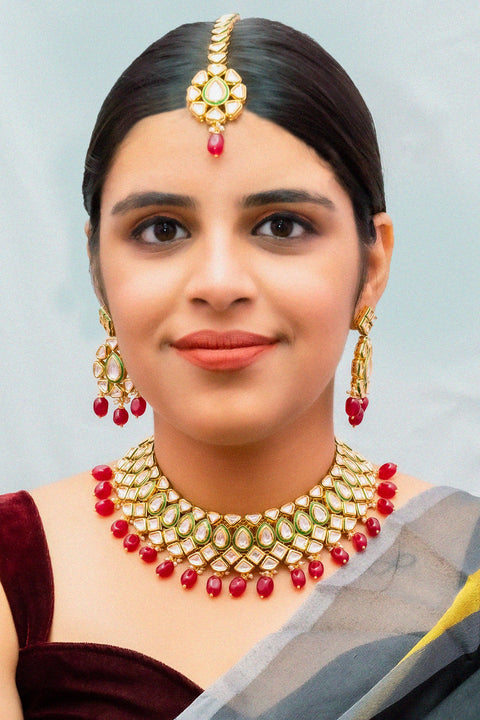 Designer Gold Plated Royal Kundan Necklace With Earrings (D883)