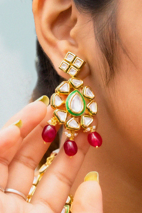 Designer Gold Plated Royal Kundan Necklace With Earrings (D883)
