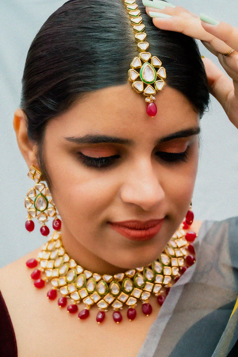 Designer Gold Plated Royal Kundan Necklace With Earrings (D883)