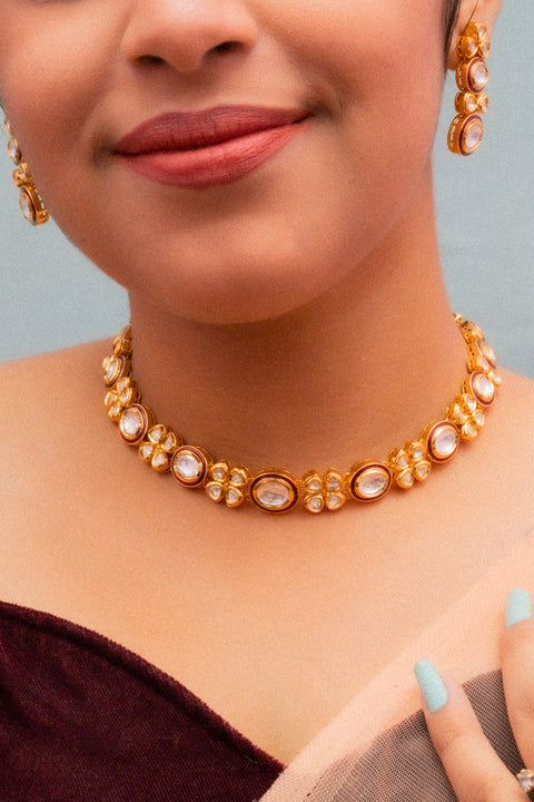 Designer Gold Plated Royal Red Kundan Necklace with Earrings (D833)