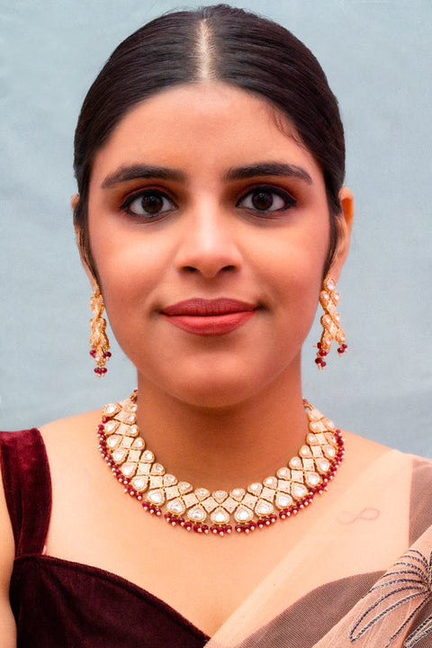 Designer Gold Plated Royal Kundan Necklace with Earrings