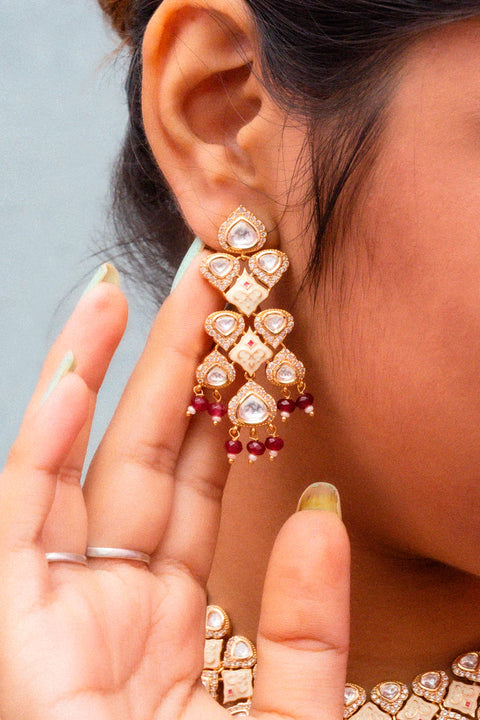 Designer Gold Plated Royal Kundan Necklace with Earrings
