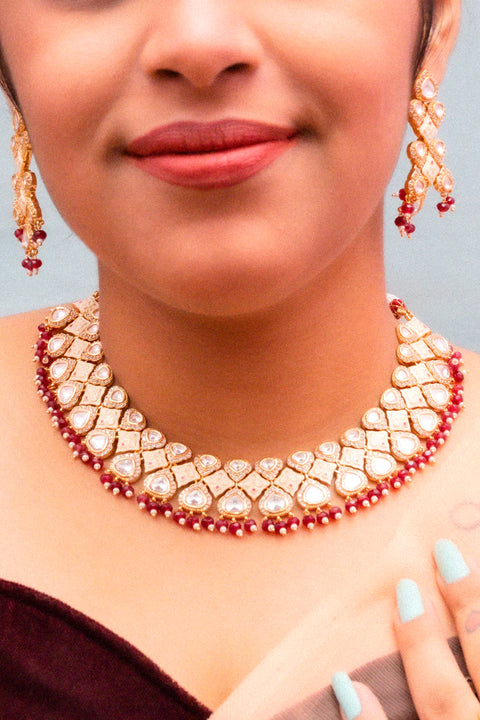 Designer Gold Plated Royal Kundan Necklace with Earrings