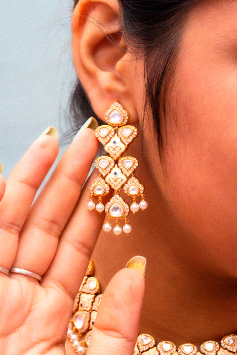Designer Gold Plated Royal Kundan Necklace with Earrings