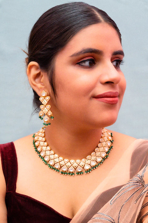 Designer Gold Plated Royal Kundan Necklace with Earrings