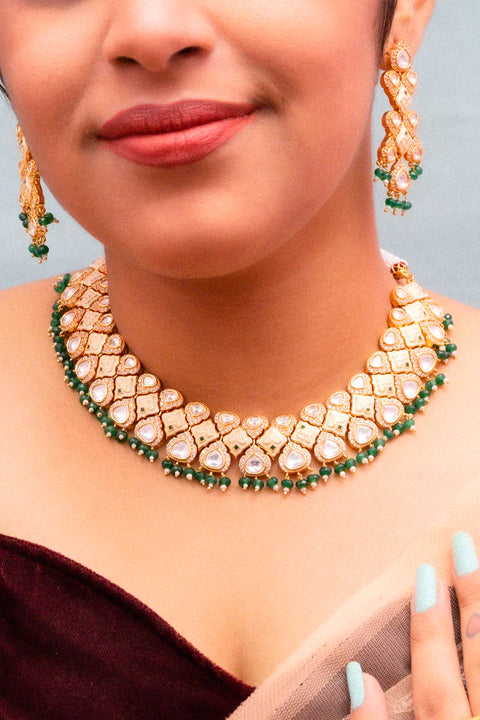 Designer Gold Plated Royal Kundan Necklace with Earrings