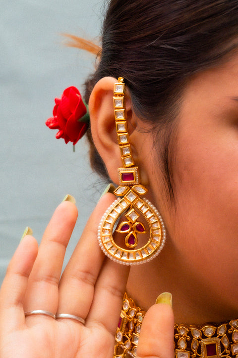 Designer Bridal Gold Plated Royal Kundan & Ruby Necklace (D858)
