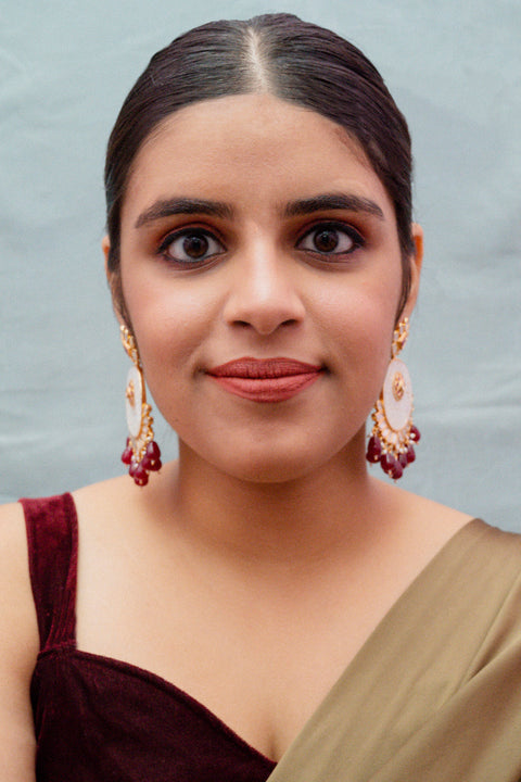Gold Plated Beautifully Royal Kundan & Ruby Beaded Earrings (E770)