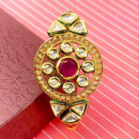 Circular Floral Ruby and Kundan Bracelet (D190)