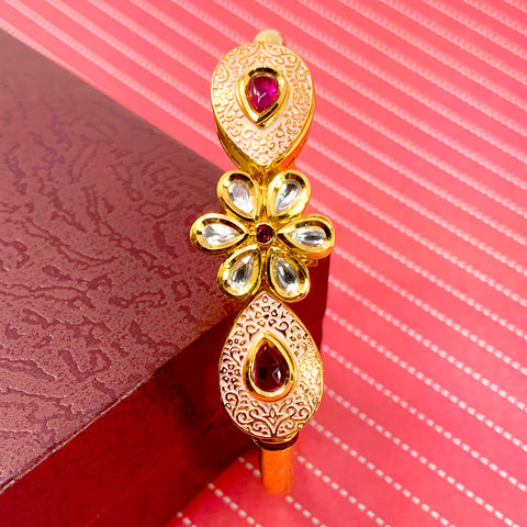 Gold Plated Kundan Openable Bracelet (Design 2)