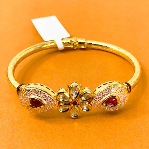 Gold Plated Kundan Openable Bracelet (Design 2)