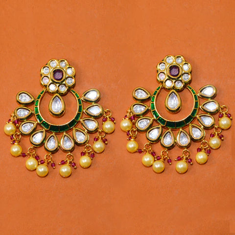 Gold Plated Beautifully Royal Kundan Beaded Earrings (E812)