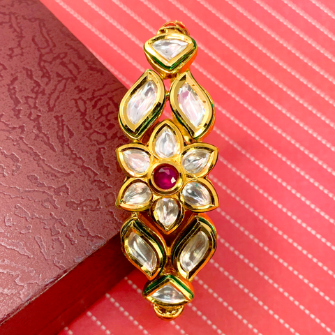 Gold Plated Kundan Openable Bracelet (Design 7) - PAAIE