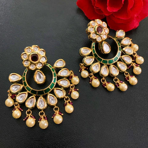 Gold Plated Beautifully Royal Kundan Beaded Earrings (E812)