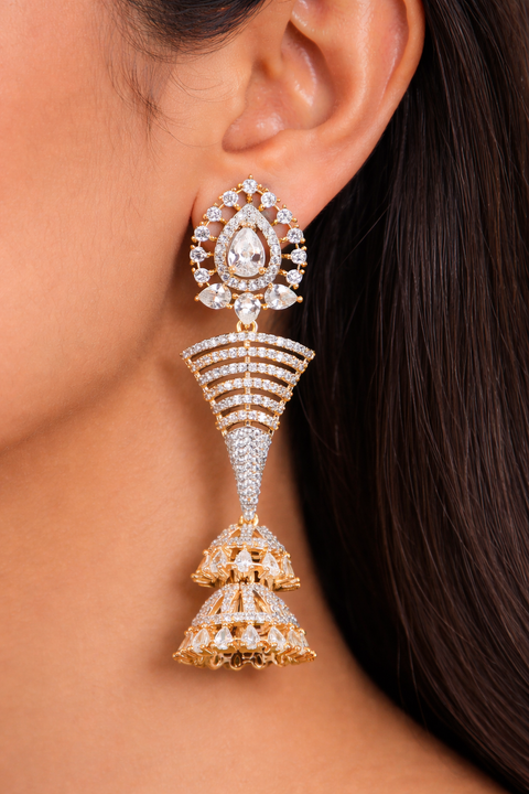 Designer American Diamond Jhumki Style Earrings (E971)
