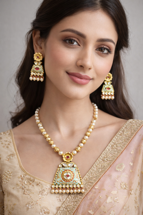 Designer Gold Plated Royal Kundan Pendant Set (D331)