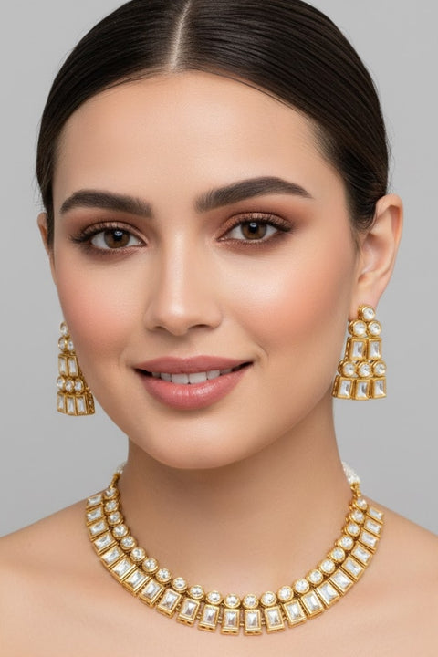 Designer Gold Plated White Kundan Set (D133)
