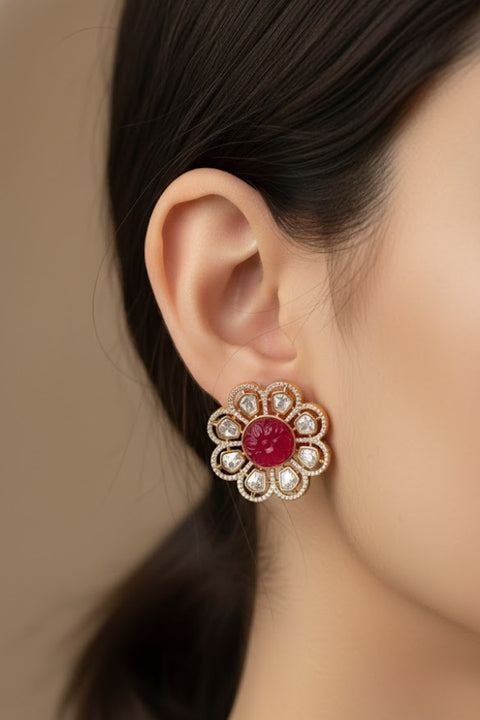 Designer Kundan Gold Plated Studs (E869)