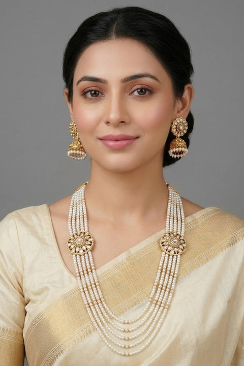 Designer Royal Kundan Beads Long Necklace with Earrings (D752)