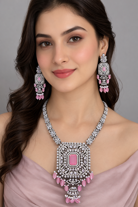 Designer Semi-Precious American Diamond Pendant Set (D683)