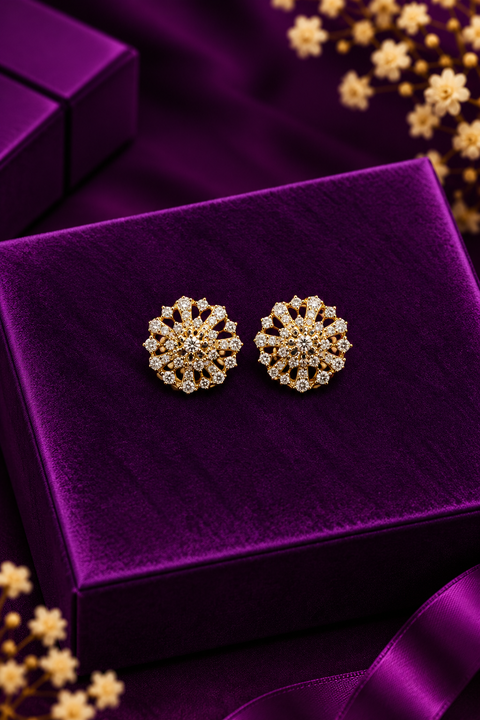 18k Flower Design Shaped Diamond Studs (D26)