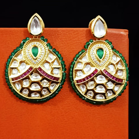 Gold Plated Beautifully Beaded Kundan Earrings