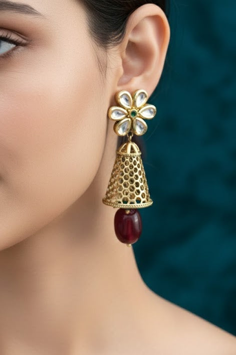 Gold Plated Kundan Premium Earrings (E353)