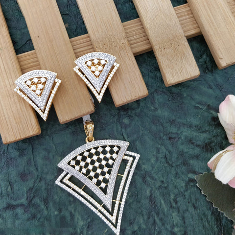 American Diamond Silver & Golden Toned Flexi Fishnet Shaped Pendant Set With Earrings For Women And Girls (E868)