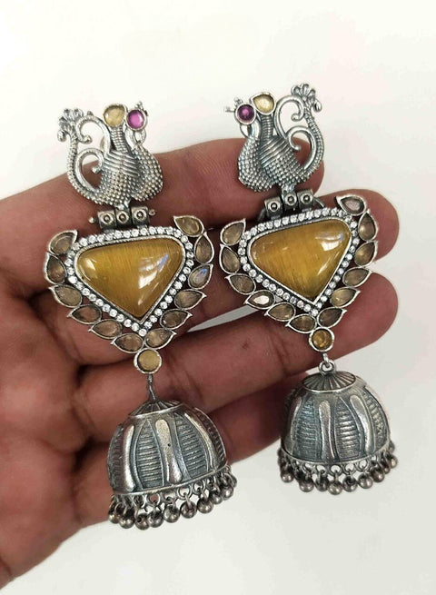 Yellow Oxidized Designer Jhumki (E801)